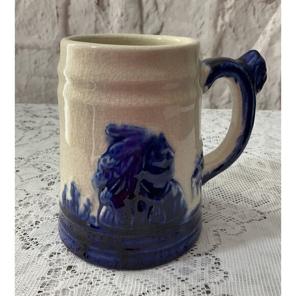 Antique Old Sleepy Eye Monmouth Mug Stein Teepee Native American Gray Cobalt - Picture 2 of 7